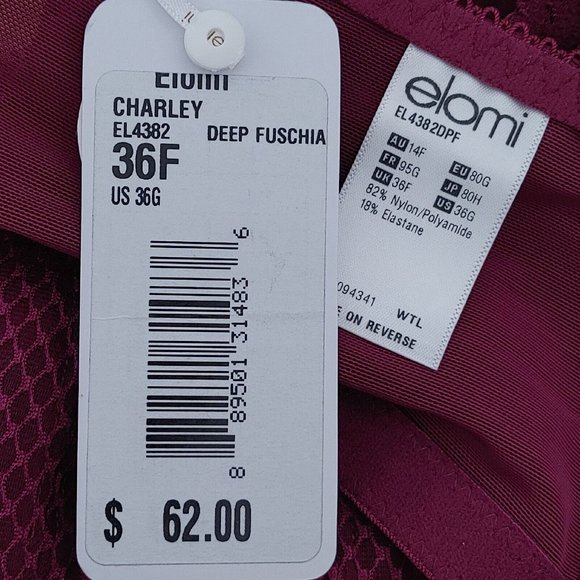 Elomi Charley Stretch Plunge Bra in Deep Fuschia Size 36 G Wired NEW - Picture 10 of 11